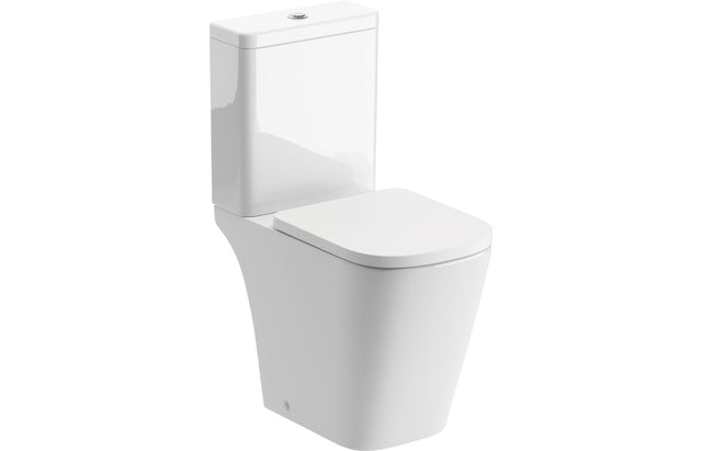 Prystine Loddington Rimless Close Coupled Toilet, D/F Cistern & Soft Close Seat - Compact- White - PRIS106146
