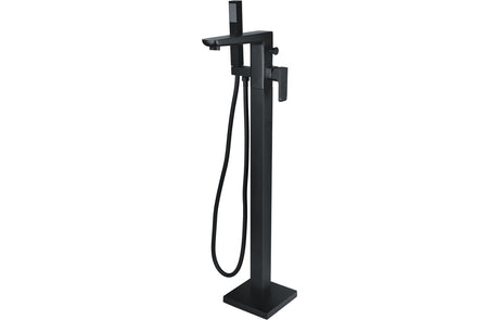 Matt Black Floor Standing Bath Shower Mixer Tap - Prystine Auroa