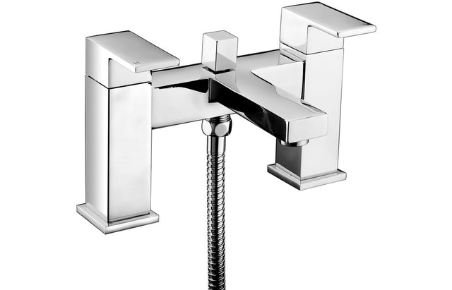 Chrome Square Bath Shower Mixer Tap With Shower Kit Deck Mounted - Prystine Tulsa 
