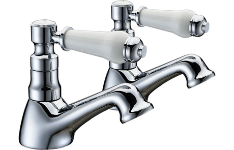 Chrome Traditional Bath Pillar Taps With Ceramic Lever Handles (Pair) - Prystine Greensboro