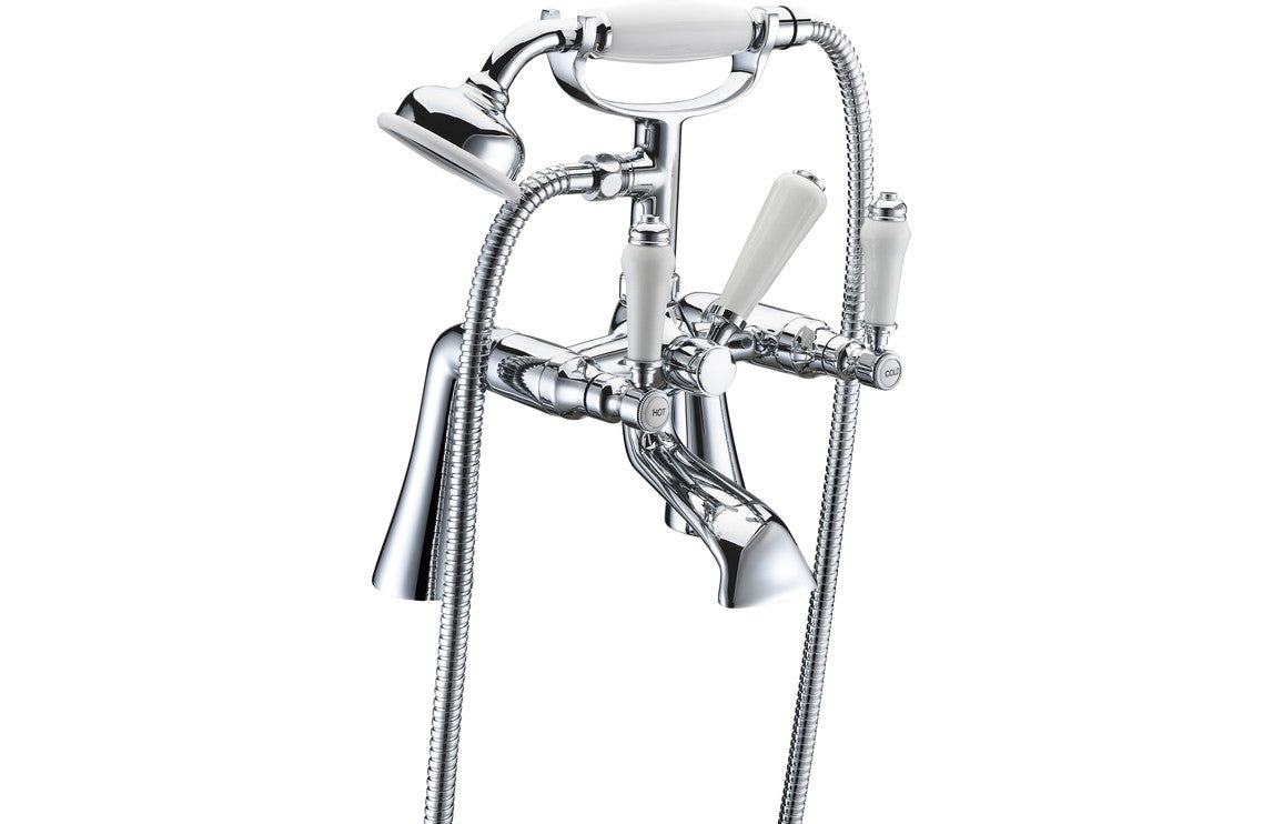 Chrome Traditional Bath Shower Mixer Tap With Ceramic Lever Handles & Shower Kit - Prystine Greensboro