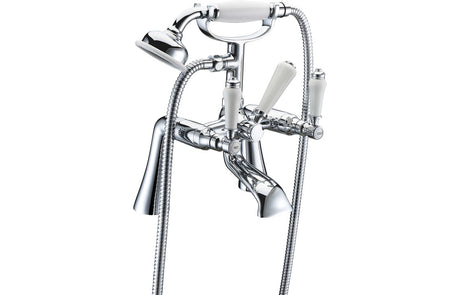 Chrome Traditional Bath Shower Mixer Tap With Ceramic Lever Handles & Shower Kit - Prystine Greensboro