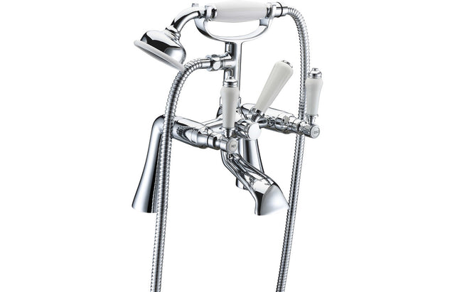 Chrome Traditional Bath Shower Mixer Tap With Ceramic Lever Handles & Shower Kit - Prystine Greensboro