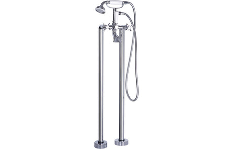 Traditional Chrome Freestanding Bath Shower Mixer Tap With Cross Hed Handles - Prystine Lubbock