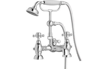 Chrome Bath Shower Mixer Tap Edwardian Style With Crosshead Handles & Shower Kit - Prystine Oakland