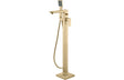 Brushed Brass Floor Standing Bath Shower Mixer Tap - Prystine Auroa