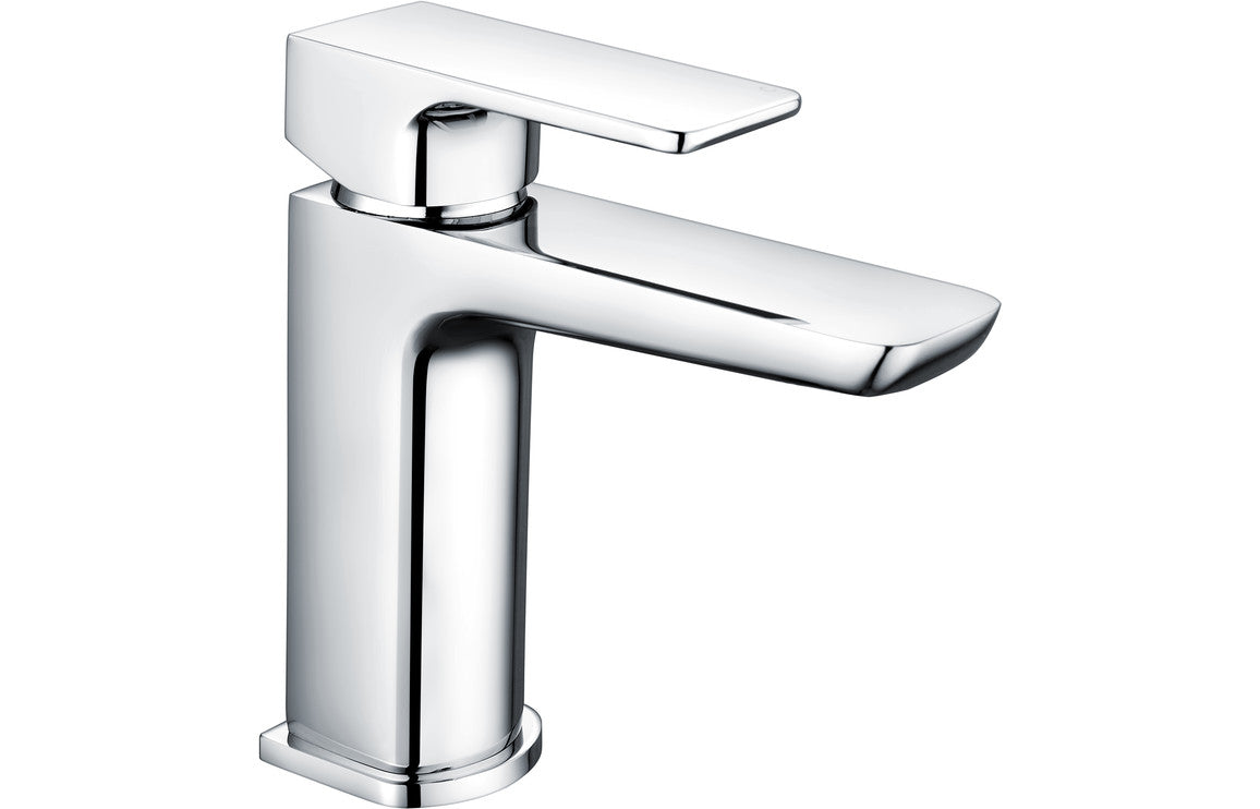 Small Chrome Basin Mixer with Flat Lever Handle & Click Clack Waste - Prystine Auroa