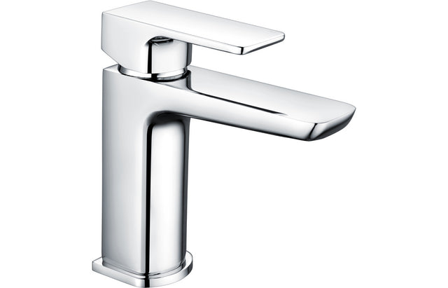 Small Chrome Basin Mixer with Flat Lever Handle & Click Clack Waste - Prystine Auroa