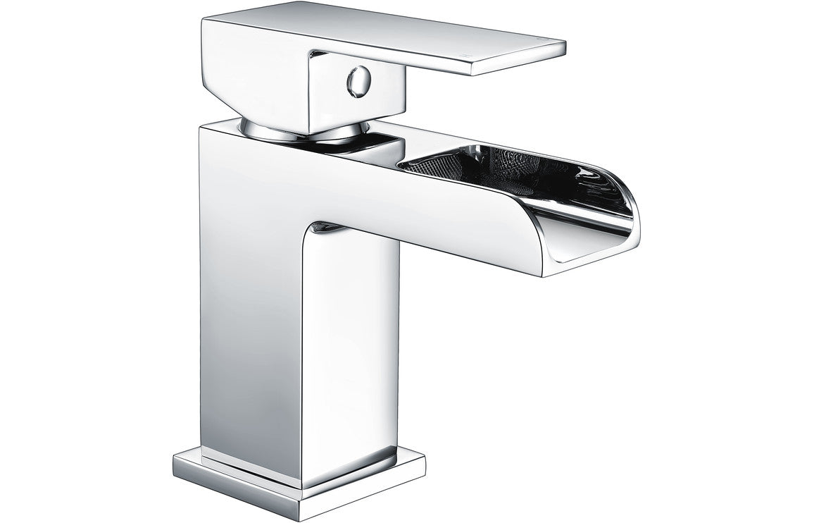 Chrome Waterfall Basin Mixer Tap With Push Down Waste - Prystine Scottsdale