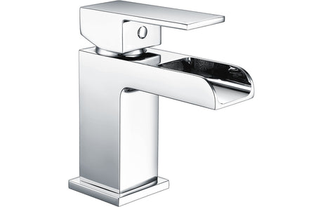 Chrome Waterfall Basin Mixer Tap With Push Down Waste - Prystine Scottsdale