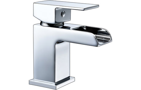 Chrome Waterfall Small Basin Mixer Tap With Push Down Waste - Prystine Scottsdale 