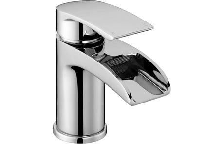 Chrome Basin Mixer Tap With Waterfall Spout & Click Clack Waste - Prystine Glendale 