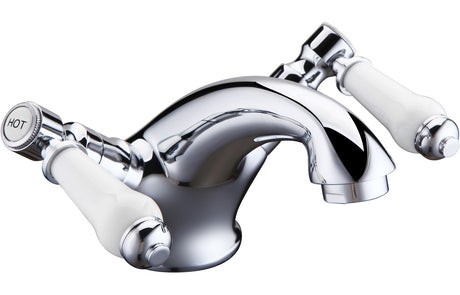 Chrone Traditional Basin Mixer Tap With Ceramic Lever Handles & Click Clack Waste - Prystine Greensboro