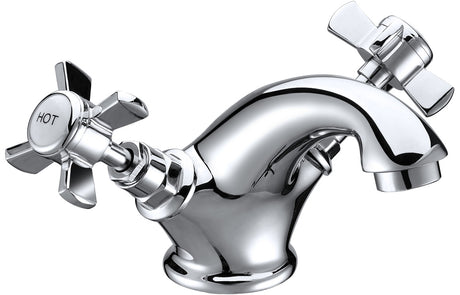 Traditional Chrome Basin Mixer Tap with Crosshead Handles & Click Clack Waste - Prystine Lubbock