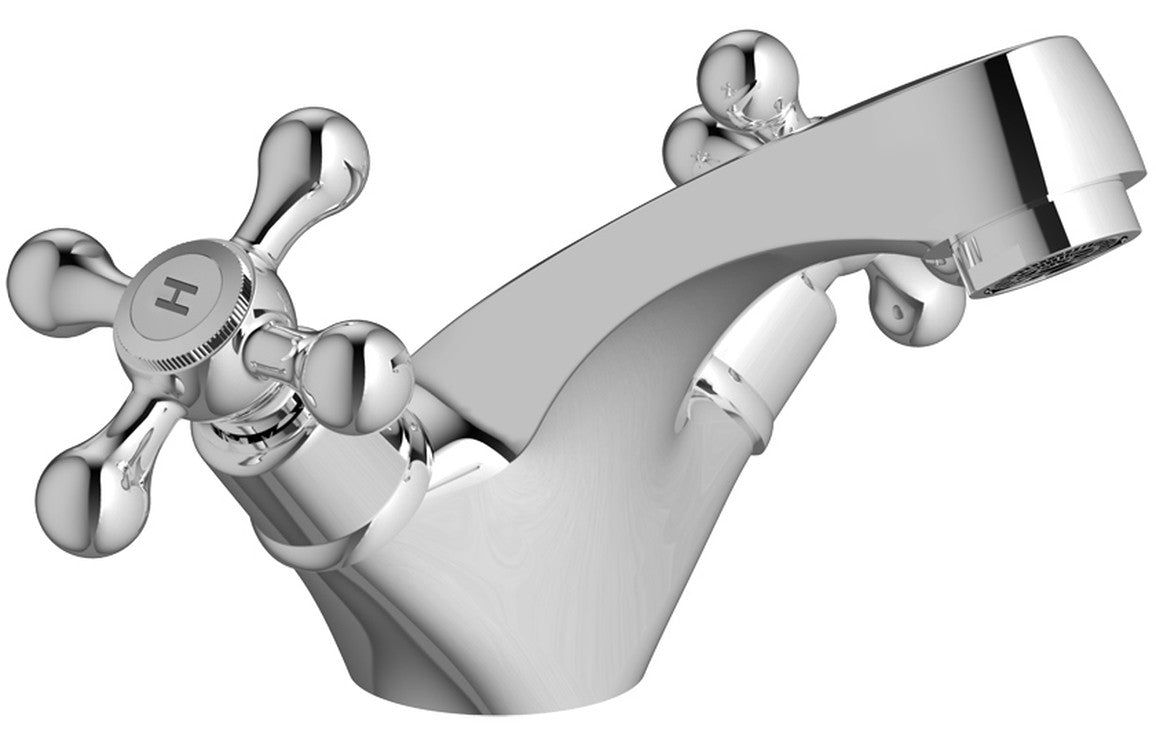 Chrone Traditional Basin Mixer Tap with Crosshead Handles & Click Clack Waste - Prystine Omaha
