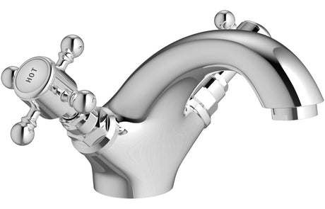 Chrome Basin Mixer Edwardian Style With Crosshead Handles & Pop Up Waste - Prystine Oakland