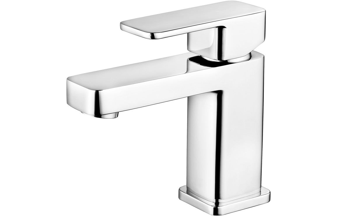 Chrome Small Basin Mixer Tap With Flat Square Lever Handles & Click-Clack Waste - Prystine Austin