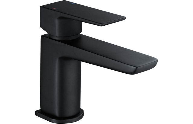 Matt Black Small Basin Mixer Tap Tap With Click Clack Waste - Prystine Auroa