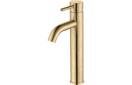 Brushed Brass Tall Basin Mixer Tap Tap With Round Lever Handles - Prystine Tuscon