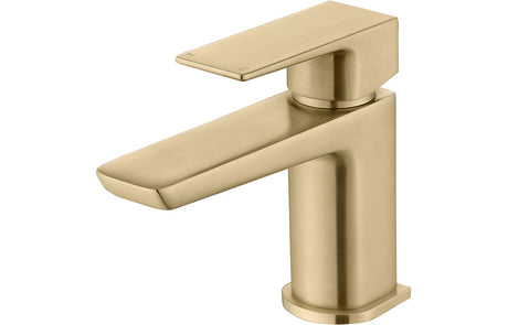 Brushed Brass Small Basin Mixer Tap & Click Clack Waste - Prystine Auroa