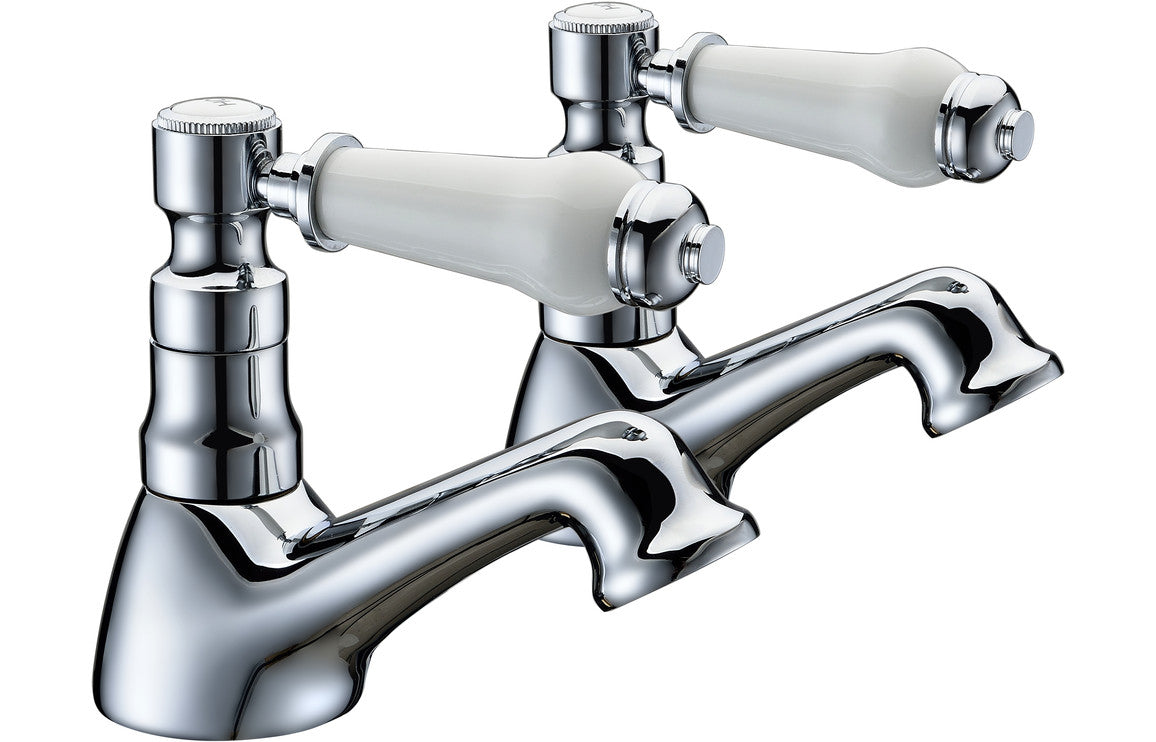 Chrome Traditional Basin Pillar Taps With Ceramic Lever Handles (Pair) - Prystine Greensboro