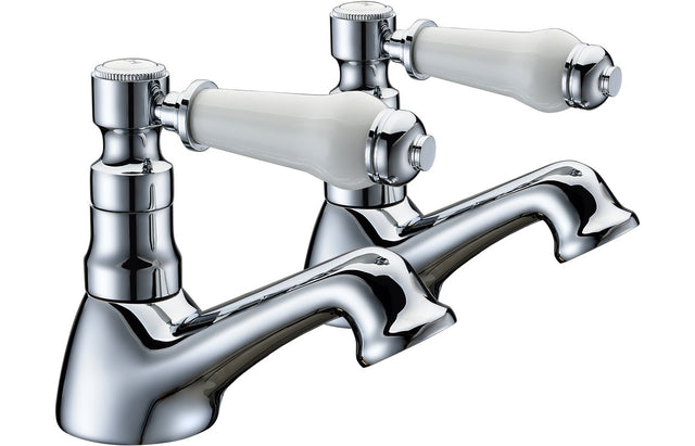 Chrome Traditional Basin Pillar Taps With Ceramic Lever Handles (Pair) - Prystine Greensboro