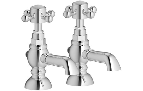 Chrome Basin Pillar Taps Edwardian Style With Crosshead Handles (Pair) - Prystine Oakland