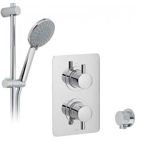 Vado 2 Handle chrome concealed thermostatic shower valve package with handheld showerhead and wall mount