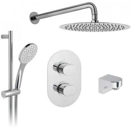 Vado 2 Handle 2 Outlet Concealed Thermostatic Shower Valve Package in chrome with overhead and handheld showerheads