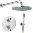 Vado 2 Handle 2 Outlet concealed thermostatic shower valve package in chrome with rain showerhead and handheld showerhead