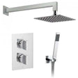 Vado 2 Handle 2 Outlet concealed thermostatic shower valve package in chrome with overhead rain shower and handheld showerhead
