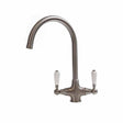 Reginox Elbe Dual Lever Kitchen Tap With White Ceramic Handle - Brushed Nickel - ELBE BN
