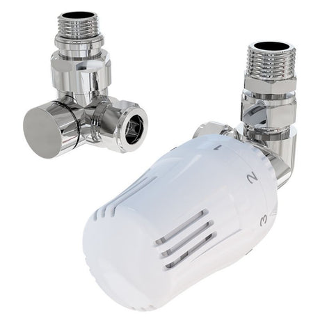 Eastbrook Corner Thermostatic Radiator Valves and Lockshield 15mm - Chrome / White - 41.3040 - TAP 'N' SHOWER