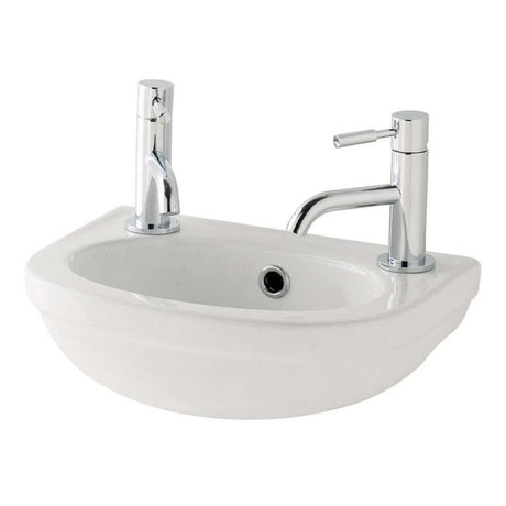 Eastbrook Dura 450mm 2 Tap Hole Cloakroom Basin - White - 26.0012 - TAP 'N' SHOWER