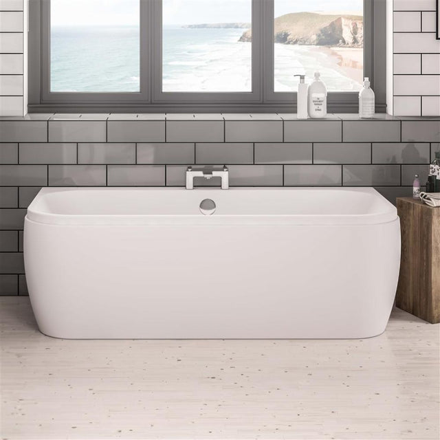 Eastbrook Malin D Shaped Bath Reinforced Beauforte 1600mm x 800mm - White - 42.1242 - TAP 'N' SHOWER