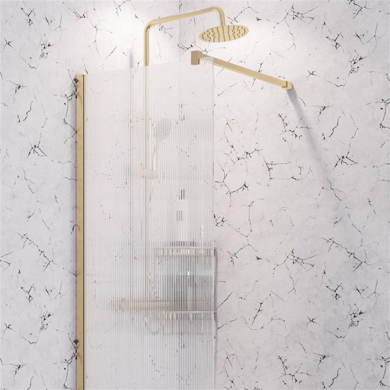 Eastbrook Vantage 2000 Fluted Glass Walk - In Wetroom Shower Screen 1000mm - Brushed Brass - 49.5116 - TAP 'N' SHOWER
