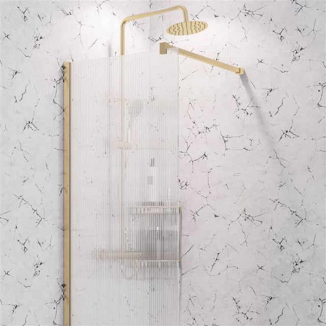Eastbrook Vantage 2000 Fluted Glass Walk - In Wetroom Shower Screen 1100mm - Brushed Brass - 49.5119 - TAP 'N' SHOWER