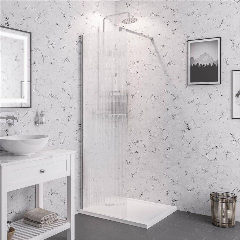 Eastbrook Vantage 2000 Fluted Glass Walk - In Wetroom Shower Screen 900mm - Chrome - 49.5111 - TAP 'N' SHOWER