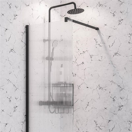 Eastbrook Vantage 2000 Fluted Glass Walk - In Wetroom Shower Screen 1100mm - Matt Black - 49.5118 - TAP 'N' SHOWER