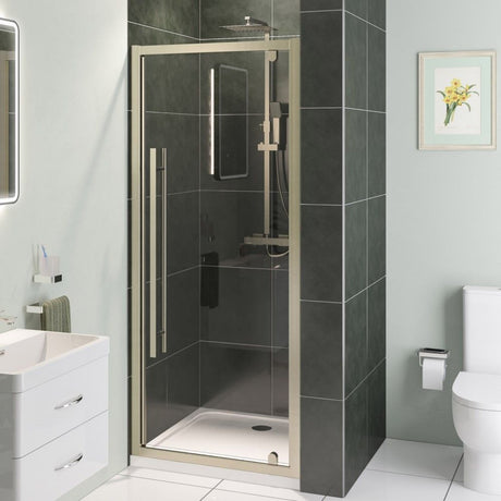 Eastbrook Vantage 2000 Pivot Shower Door 800mm - Brushed Brass - 49.5011 - TAP 'N' SHOWER