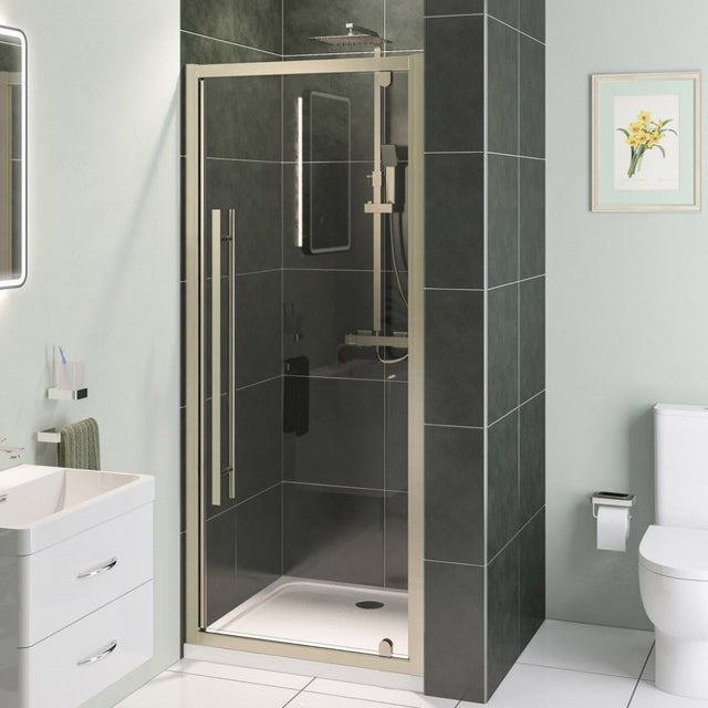 Eastbrook Vantage 2000 Pivot Shower Door 800mm - Brushed Brass - 49.5011 - TAP 'N' SHOWER