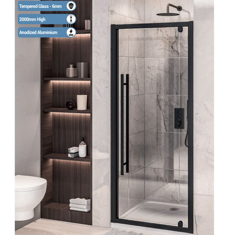 Eastbrook Vantage 2000 Pivot Shower Door 900mm - Matt Black - 49.0024 - TAP 'N' SHOWER