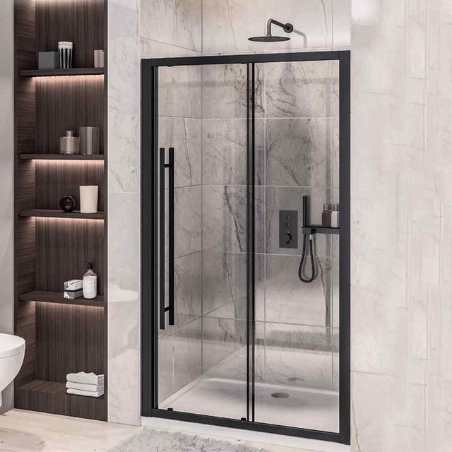 Eastbrook Vantage 2000 Sliding Shower Door 1700mm - Matt Black - 49.0016 - TAP 'N' SHOWER
