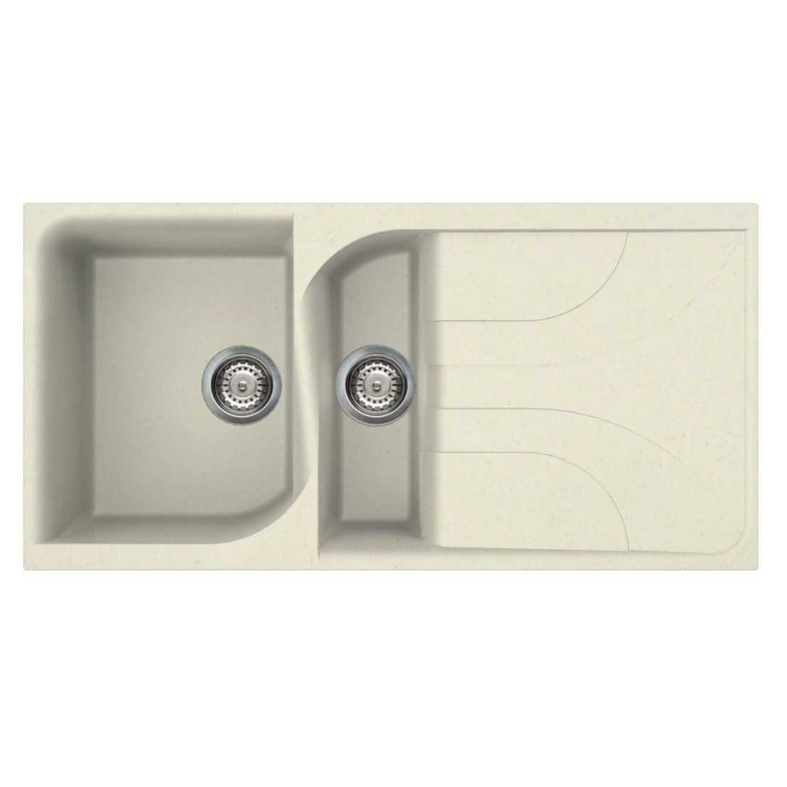 Reginox Elleci 1.5 bowl granite kitchen sink in cream with drainer and antibacterial surface