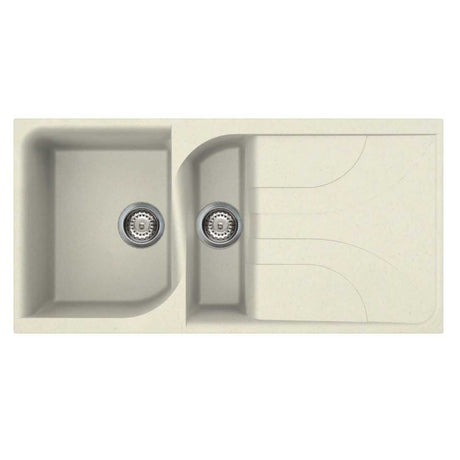Reginox Elleci 1.5 bowl granite kitchen sink in cream with drainer and antibacterial surface