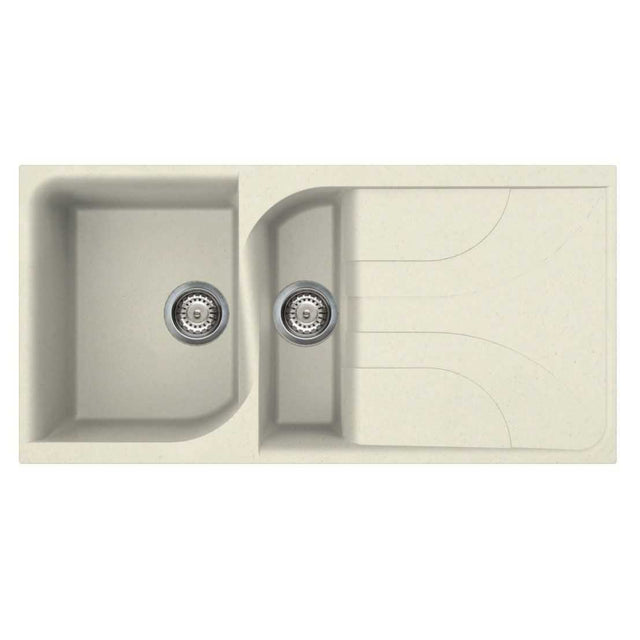 Reginox Elleci 1.5 bowl granite kitchen sink in cream with drainer and antibacterial surface