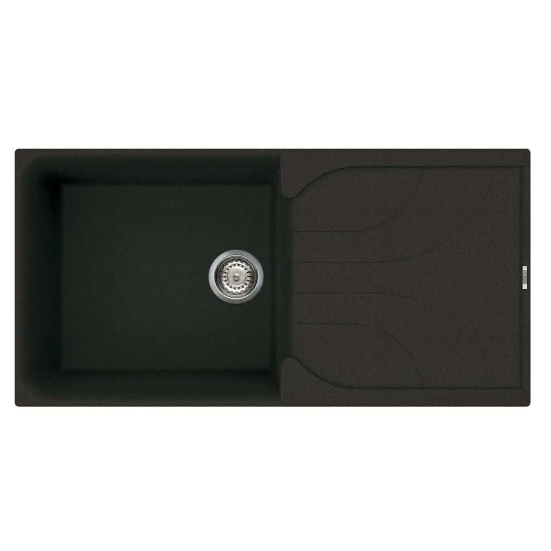 Reginox Ego 480 black granite one bowl kitchen sink with reversible design and chrome basket waste