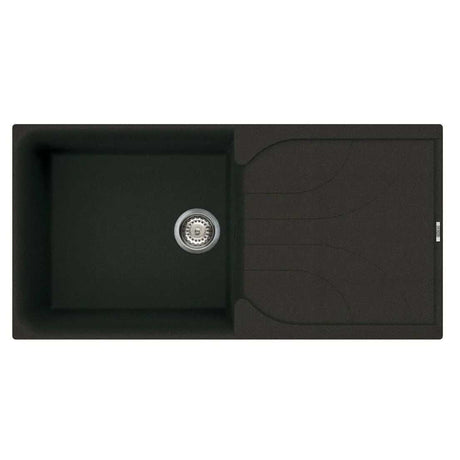 Reginox Ego 480 black granite one bowl kitchen sink with reversible design and chrome basket waste