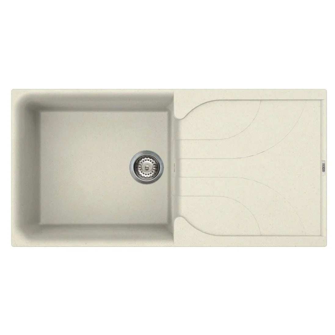 Reginox Elleci Granite EGO 480 single bowl kitchen sink in reversible cream Granitek with large drainer and basket strainer waste