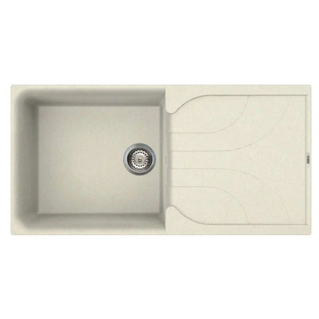 Reginox Elleci Granite EGO 480 single bowl kitchen sink in reversible cream Granitek with large drainer and basket strainer waste